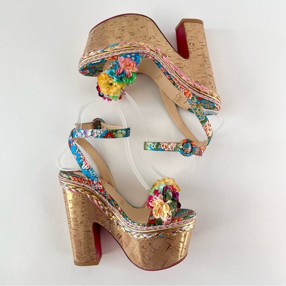 CHRISTIAN LOUBOUTIN | Arielle sevillana Floral Platform Ankle Wrap Sandals 37 38 - Picture 7 of 13